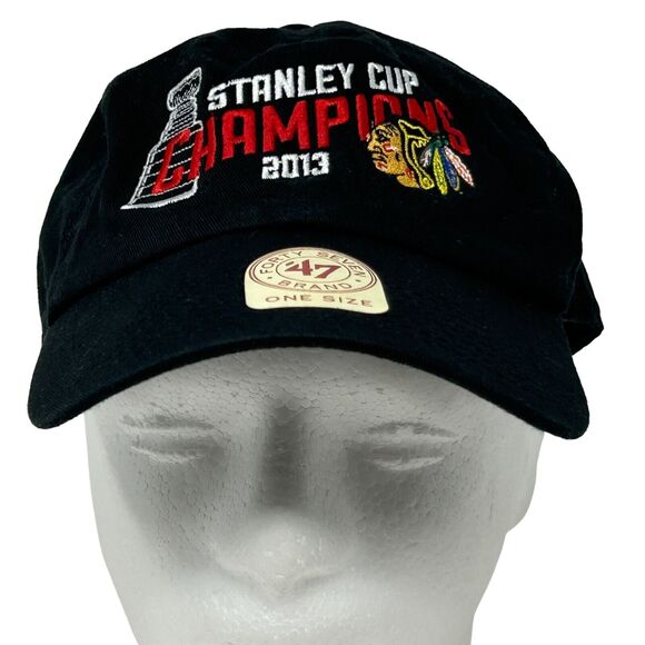 Chicago Blackhawks 2013 Stanley Cup Dad Hat Cap Black 47 Brand Strapback 6 Panel - Picture 2 of 9